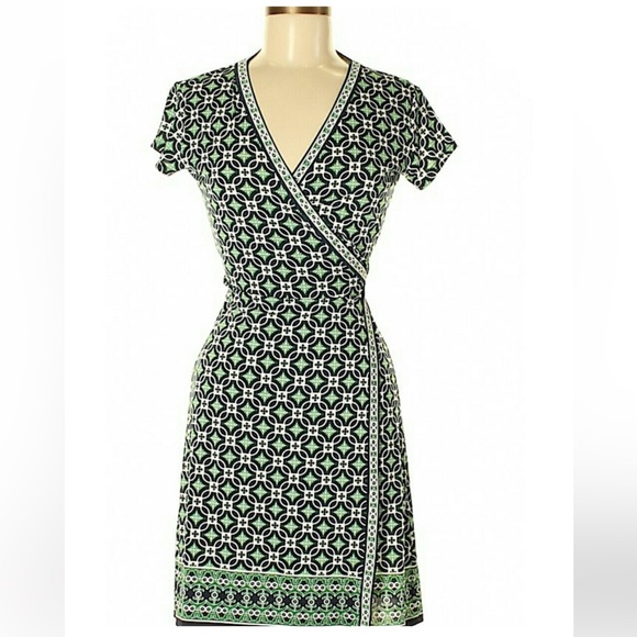 Max Studio Dresses & Skirts - Max Studio Navy Green Tile Wrap Dress small workwear